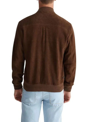 Men's Dark Brown Suede Leather Bomber Jacket