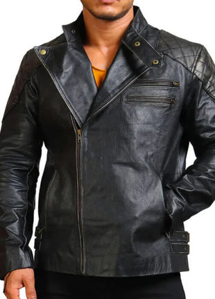 Men's Asymmetrical Bones and Skull Leather Jacket