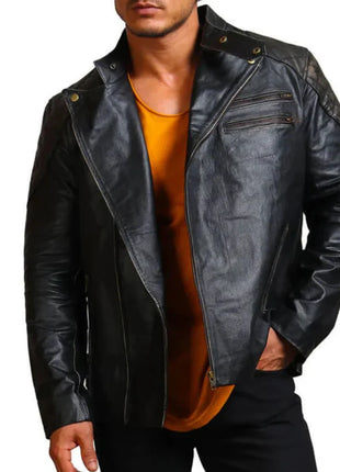 Men's Asymmetrical Bones and Skull Leather Jacket