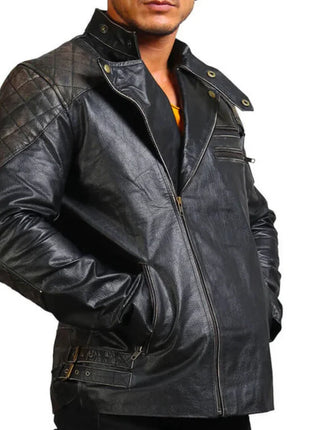 Men's Asymmetrical Bones and Skull Leather Jacket