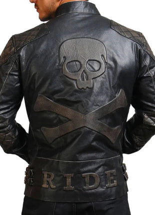 Men's Asymmetrical Bones and Skull Leather Jacket