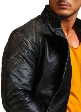 Men's Asymmetrical Bones and Skull Leather Jacket