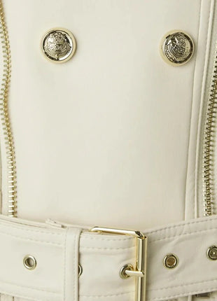 Women's Double Breasted Dove White Leather Biker Jacket