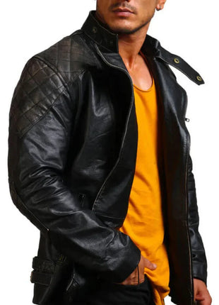 Men's Asymmetrical Bones and Skull Leather Jacket