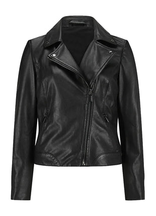 Ladies Black Leather Moto Jacket