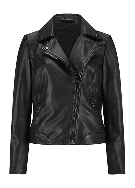 Ladies Black Leather Moto Jacket