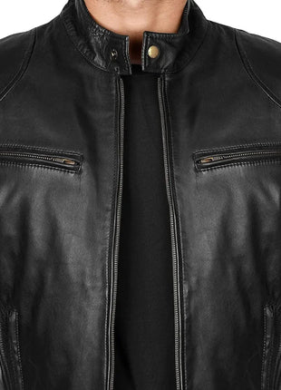 Men's Lambskin Leather Black Cafe Racer Jacket