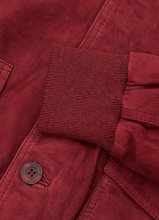 Men's High Neck Red Suede Leather Bomber Jacket