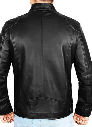 Men's Lambskin Leather Black Cafe Racer Jacket
