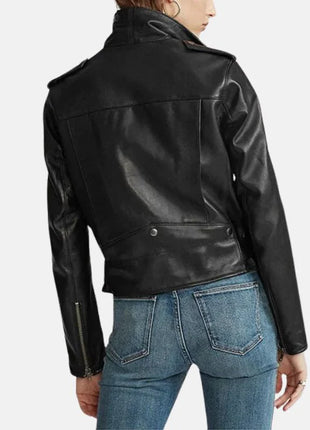 Ladies Black Leather Moto Jacket