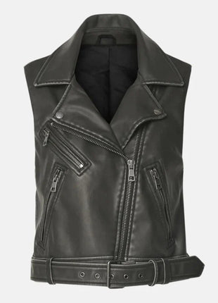 Black Motorcycle Leather Vest Womens