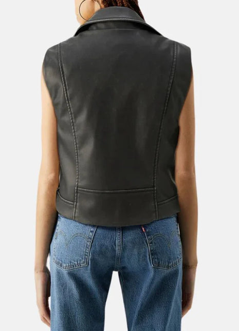 Black Motorcycle Leather Vest Womens