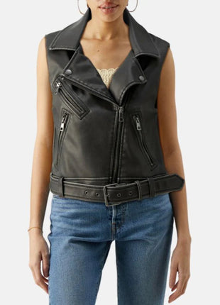 Black Motorcycle Leather Vest Womens