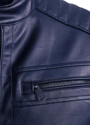 Mens Genuine Lambskin Blue Café Racer Leather Jacket