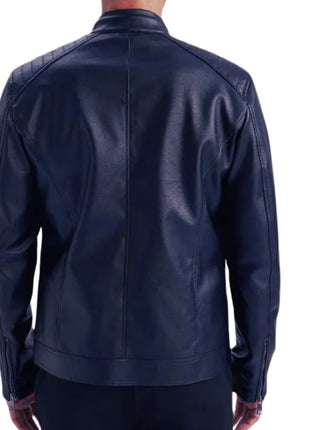 Mens Genuine Lambskin Blue Café Racer Leather Jacket