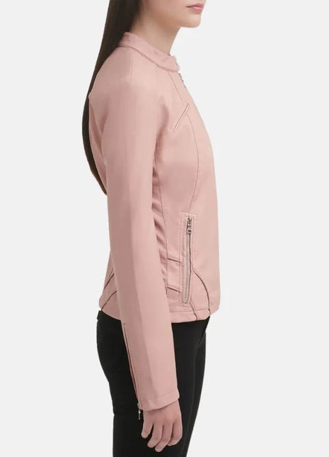 Light Pink Cafe Racer Leather Jacket Womens