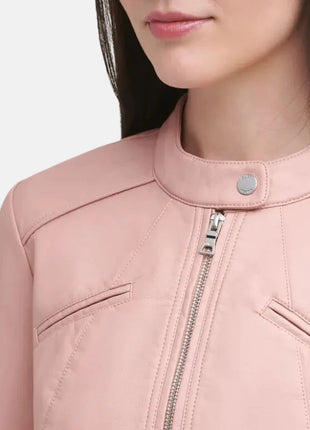 Light Pink Cafe Racer Leather Jacket Womens