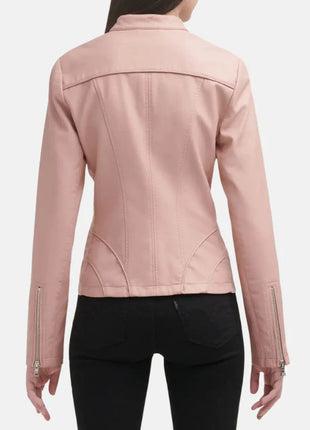 Light Pink Cafe Racer Leather Jacket Womens