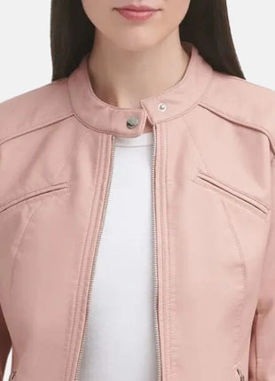 Light Pink Cafe Racer Leather Jacket Womens