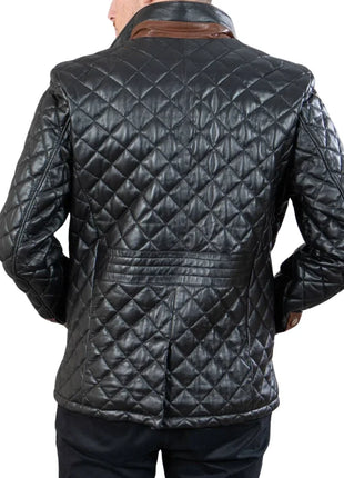 Mens Black Quilted Leather Car Coat