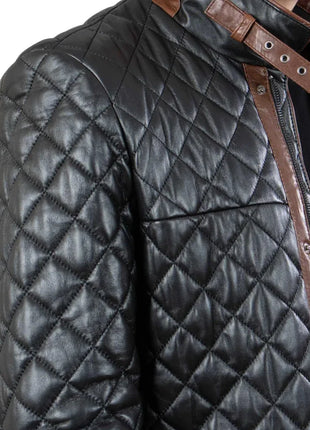 Mens Black Quilted Leather Car Coat