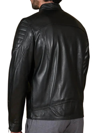 Men's Quilted Black Cafe Racer Leather Jacket