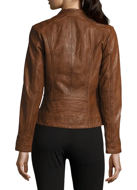 Genuine Biker Brown Cognac Leather Jacket Womens