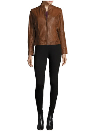 Genuine Biker Brown Cognac Leather Jacket Womens