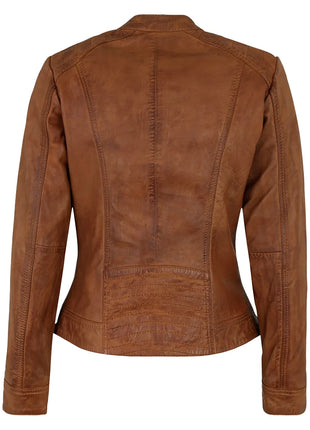 Genuine Biker Brown Cognac Leather Jacket Womens