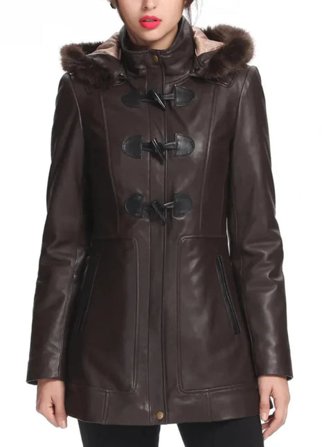 Women’s Amanda Lambskin Leather Toggle Coat with Hood