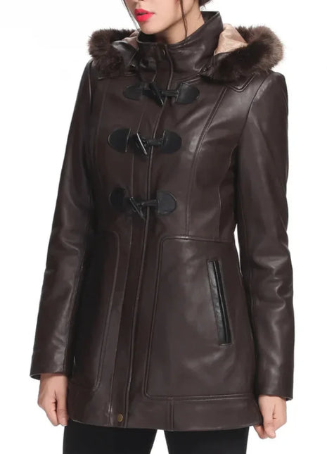 Women’s Amanda Lambskin Leather Toggle Coat with Hood