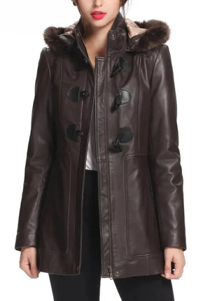 Women’s Amanda Lambskin Leather Toggle Coat with Hood