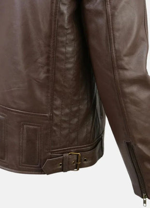Leather Men’s Café Racer Leather Jacket with Snap Button Collar