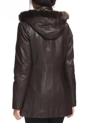 Women’s Amanda Lambskin Leather Toggle Coat with Hood