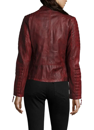 Womens Biker Dark Red Leather Jacket