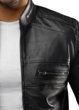 Men's Real Lambskin Black Cafe Racer Leather Jacket