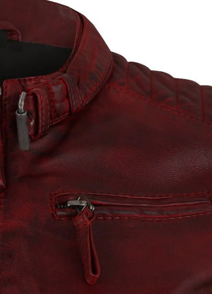 Womens Biker Dark Red Leather Jacket