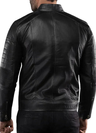 Men's Real Lambskin Black Cafe Racer Leather Jacket
