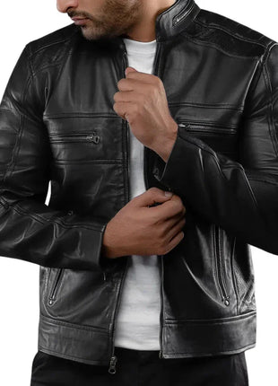 Men's Real Lambskin Black Cafe Racer Leather Jacket