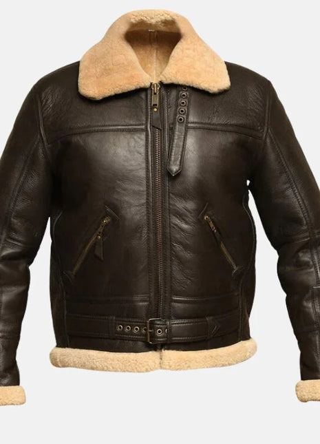 Men's RAF B3 Shearling Aviator Dark Brown Leather Jacket