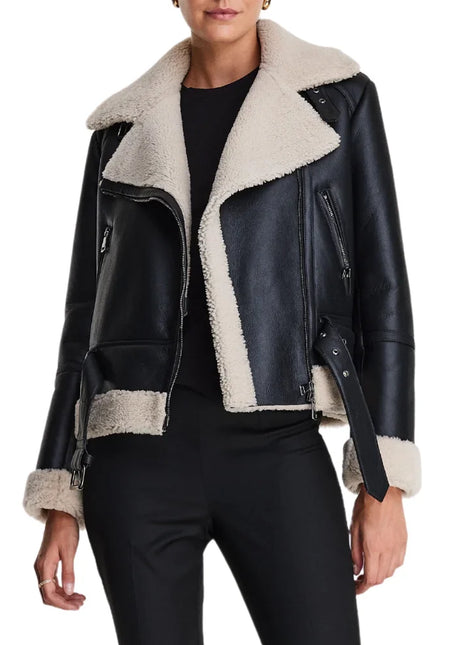 B3 Black Bomber Leather Aviator Jacket Women's