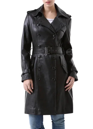 NewYork Women's Black Lambskin Double Breasted Belted Trench Coat