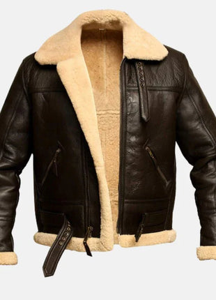 Men's RAF B3 Shearling Aviator Dark Brown Leather Jacket