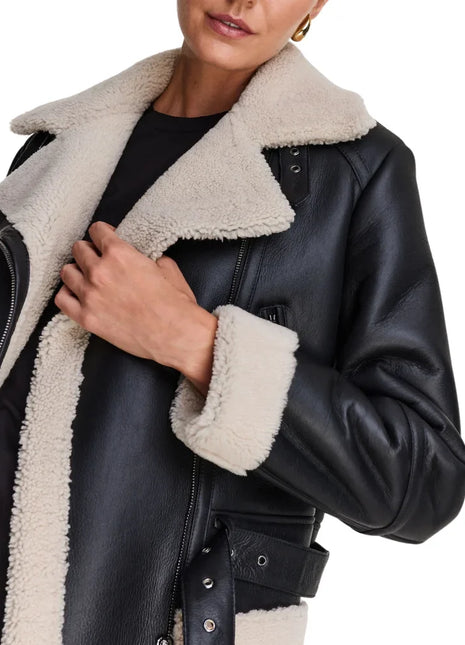 B3 Black Bomber Leather Aviator Jacket Women's