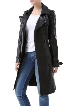 NewYork Women's Black Lambskin Double Breasted Belted Trench Coat