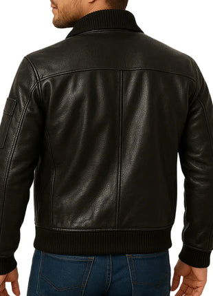 Men's Black Cowhide Leather Bomber Jacket