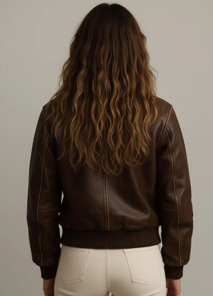Women’s Handmade Leather Bomber Jacket Vintage Aviator Style in Full-Grain Top-Grain & Genuine Leather Cotton Lined