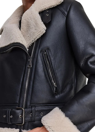 B3 Black Bomber Leather Aviator Jacket Women's