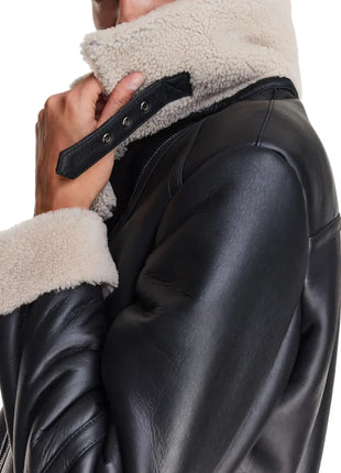 B3 Black Bomber Leather Aviator Jacket Women's