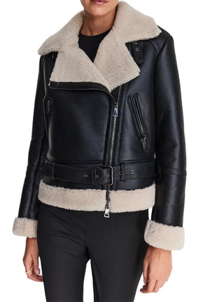 B3 Black Bomber Leather Aviator Jacket Women's